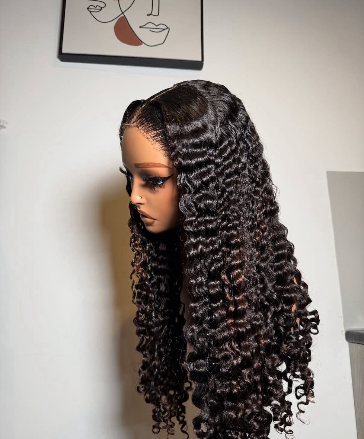 Sleek straight black lace wig